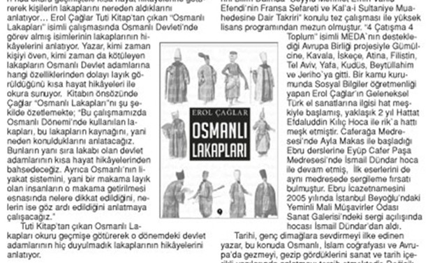 Osmanlı Lakapları ÖnceVatan Gazetesi'nde yer aldı.